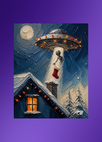 Alien abducts stocking aceo - abducts, |
